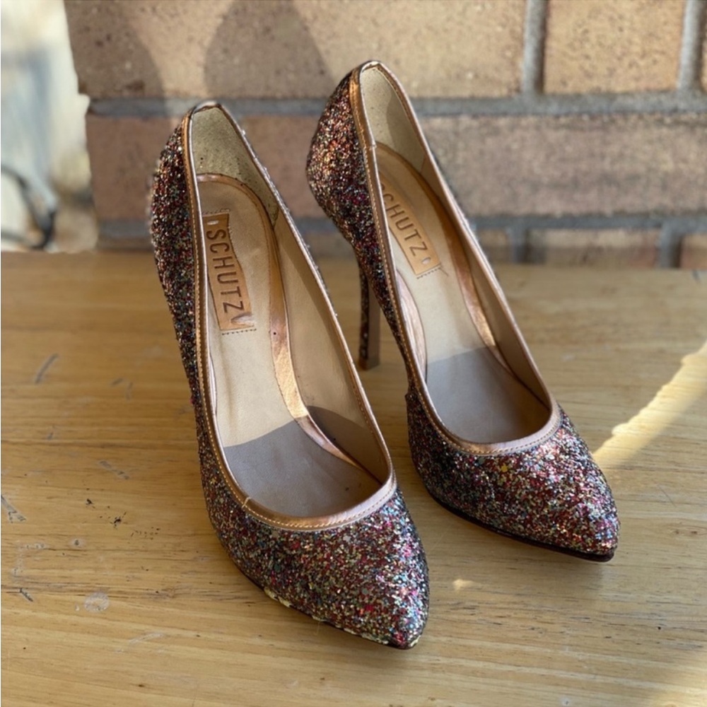 Schutz Delila Women’s Size 6 Multicolor Glitter Sparkle Pointed Toe Heels Pumps - Picture 3 of 12